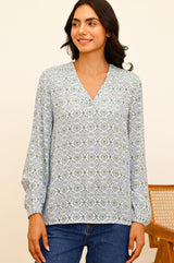 Clea Blouse | Flower Tile Green/Lilac