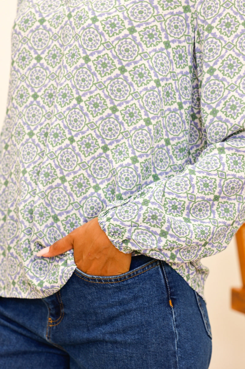 Clea Blouse | Flower Tile Green/Lilac