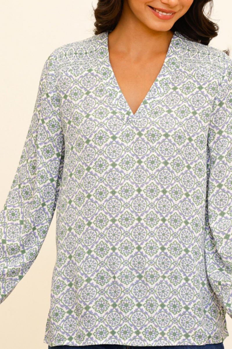 Clea Blouse | Flower Tile Green/Lilac