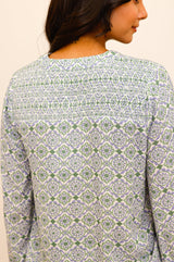 Clea Blouse | Flower Tile Green/Lilac