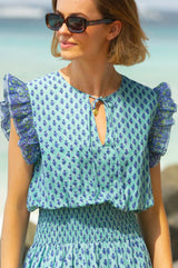 Macy Organic Cotton Block Print Dress | Buti Turquoise/Blue