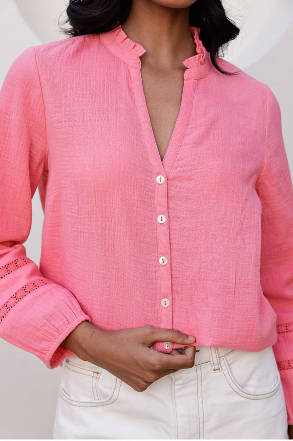 Mina Organic Cotton Cheesecloth Blouse | Pink Lemonade