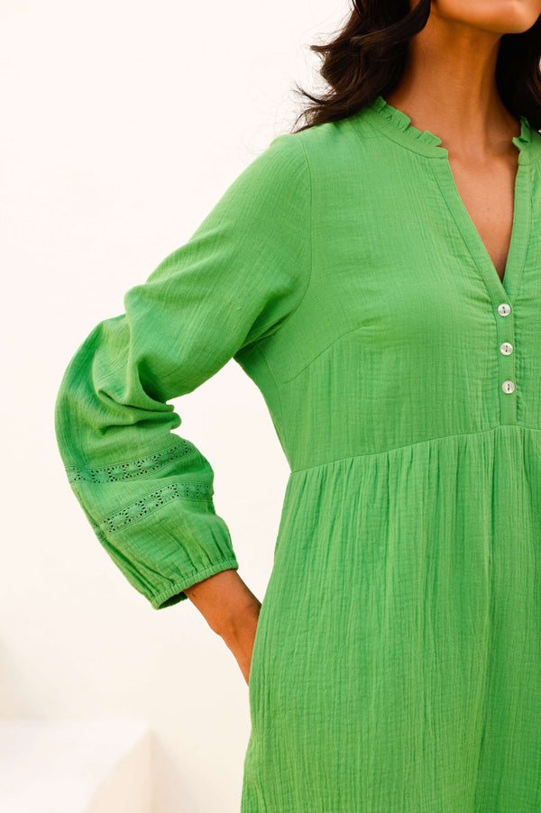 Sadie Organic Cotton Cheesecloth Dress | Green