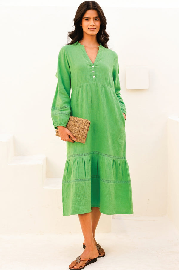 Sadie Organic Cotton Cheesecloth Dress | Green