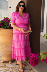 Viola Cotton Midi Dress | Bright Pink