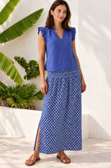 Brady Viscose Crinkle Skirt | Lixus Cobalt/White