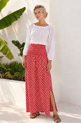 Brady Viscose Crinkle Skirt | Lixus Red/White