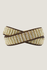 Full Beaded Leather Belt | Light Gold
