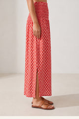 Brady Viscose Crinkle Skirt | Lixus Red/White