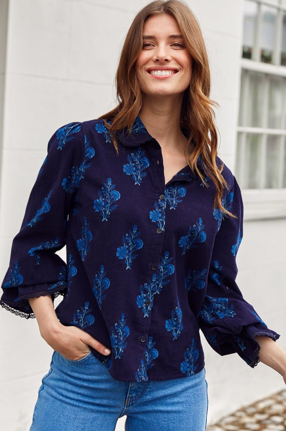 Aspiga Ladies Sustainable Amaya Corduroy Cotton Blouse Navy