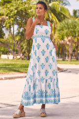 Aurelia Block Print Dress | White/Blue