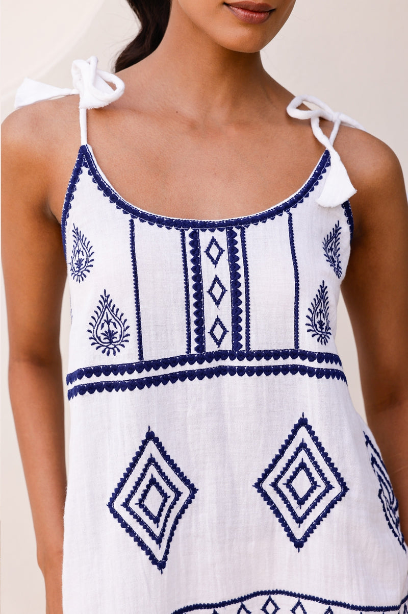 Imogen Dress | White/Navy