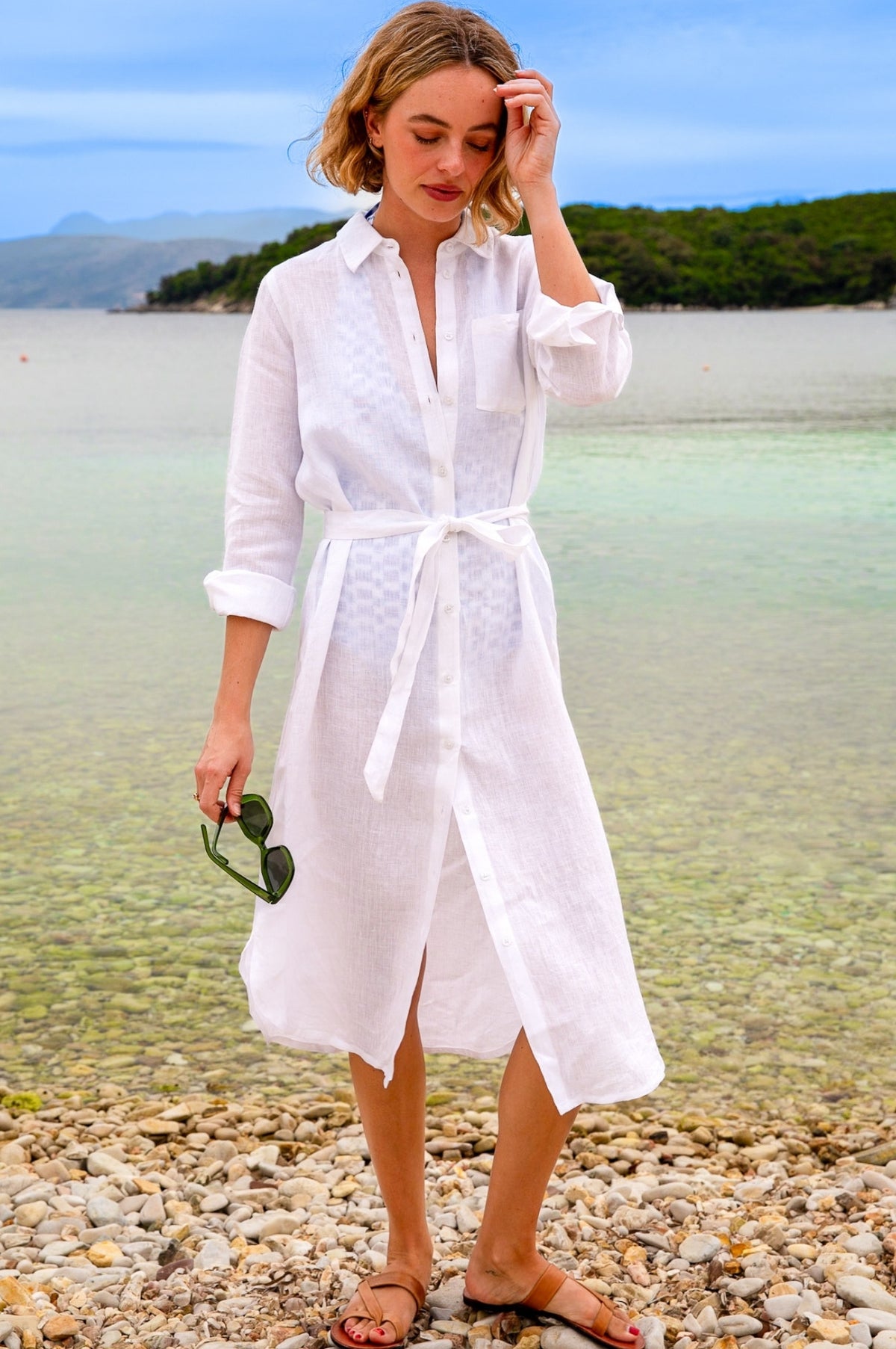 Aspiga Women's Sustainable Kelly Linen Shirt Dress Summer Beach Cover up - White