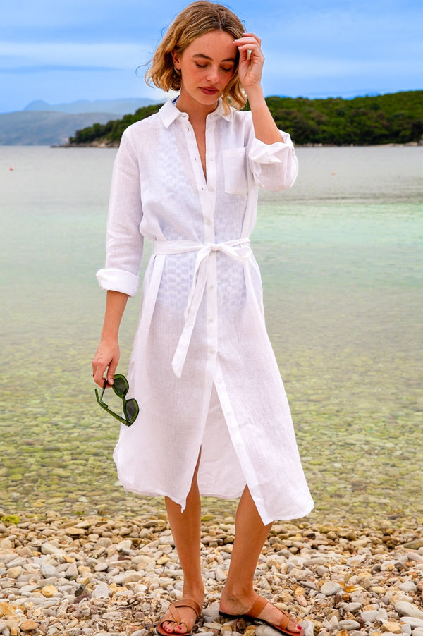 Kelly Linen Shirt Dress | White