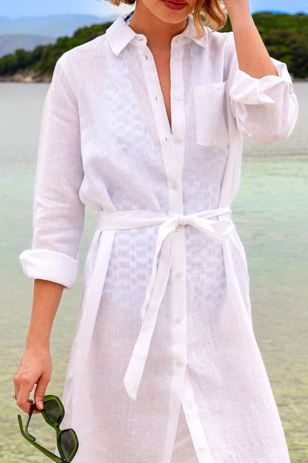 Kelly Linen Shirt Dress | White