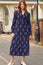 Liv Printed Corduroy Dress | Flower Print Navy