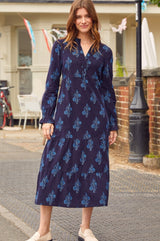 Liv Printed Corduroy Dress | Flower Print Navy