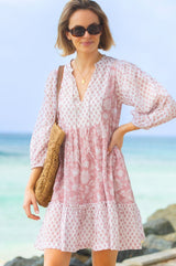 Marina Organic Cotton Print Mix Dress | Blossom Print Dusty Pink/White