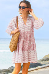 Marina Organic Cotton Print Mix Dress | Blossom Print Dusty Pink/White