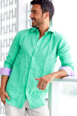 Men's Linen Shirt | Green/Light Purple