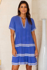 Meredith Organic Cotton Dress | Dazzling Blue/White