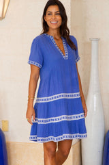 Meredith Organic Cotton Dress | Dazzling Blue/White