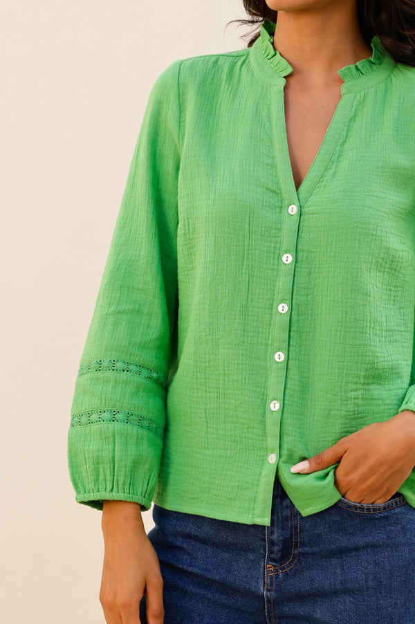 Mina Organic Cotton Cheesecloth Blouse | Green