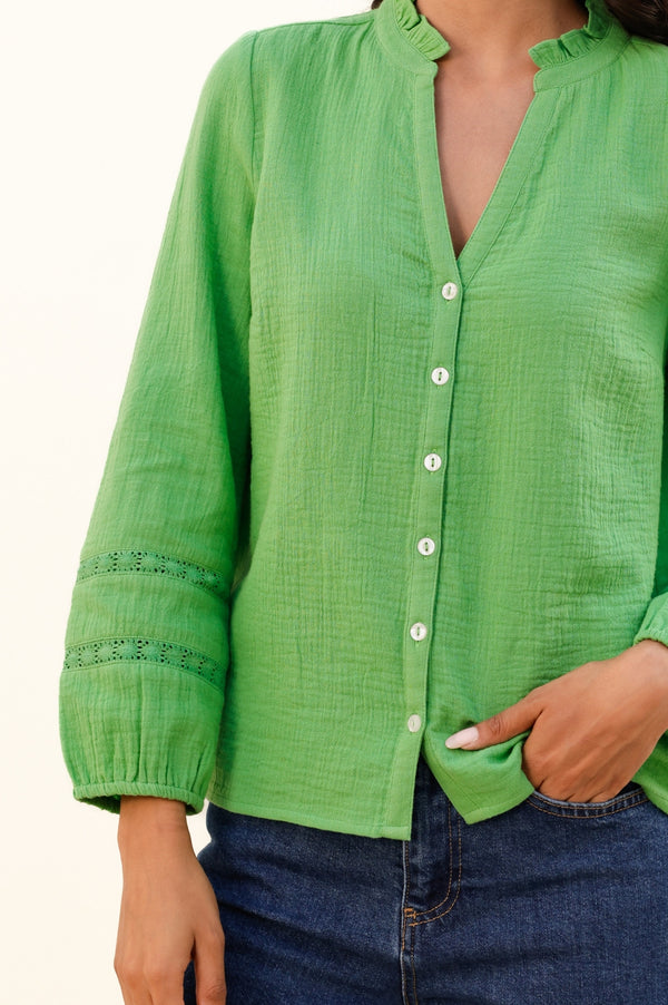 Mina Organic Cotton Cheesecloth Blouse | Green