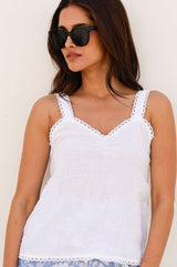 Piper Lace Trim Top | White