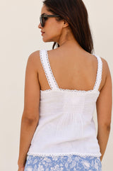Piper Lace Trim Top | White
