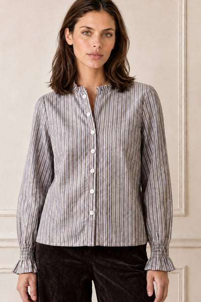 Aspiga Ladies Ethical Vienna Long Stripe Cotton Blouse Chocolate