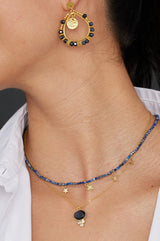 Crystal Pendant Necklace  | Gold/Navy