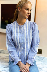 Vienna Striped Long Sleeve Blouse | Blue/White