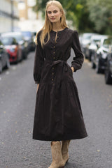 Dropped Waist Baby Cord Midi Dress | Chocolate