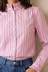 Frill Collar Stripe Blouse | Pink/White/Blue