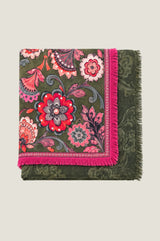 Bold Floral Print Scarf | Khaki/Red/Purple