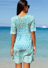 Santorini Kaftan | Soft Cheetah White/Turquoise
