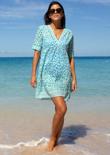 Santorini Kaftan | Soft Cheetah White/Turquoise