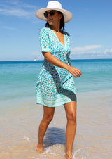Santorini Kaftan | Soft Cheetah White/Turquoise