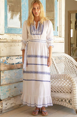 Freida Dress | White/Cobalt