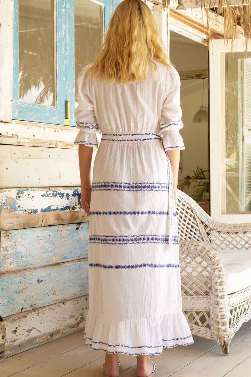 Freida Dress | White/Cobalt