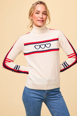 Merino Wool Hearts Polo Neck Jumper | Cream/Red/Navy