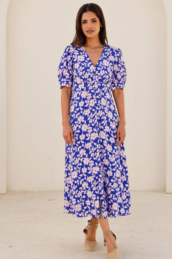 Anne Tea EcoVero™ Dress | Blossom Cobalt/Pink