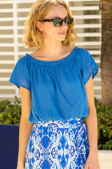 Ilana Frill Organic Cotton Gauze Top | Cobalt