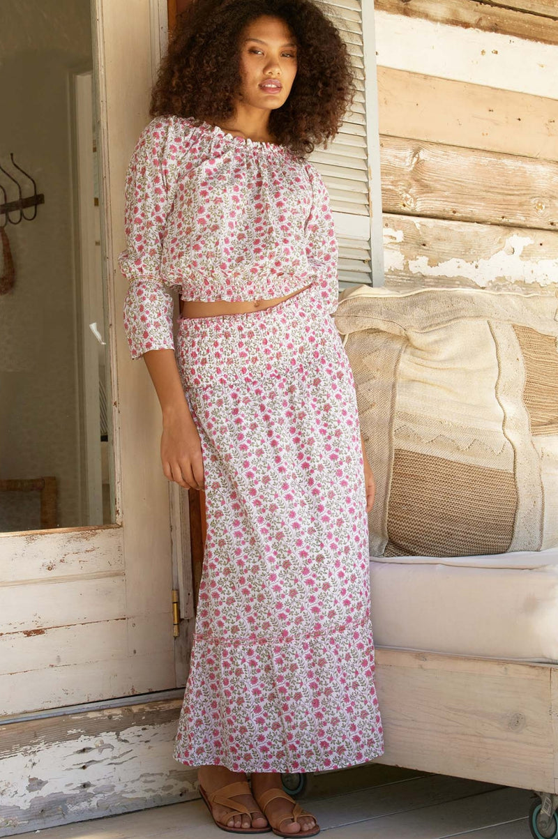 Zelda Block Print Top | White/Pink