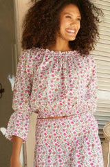 Zelda Block Print Top | White/Pink
