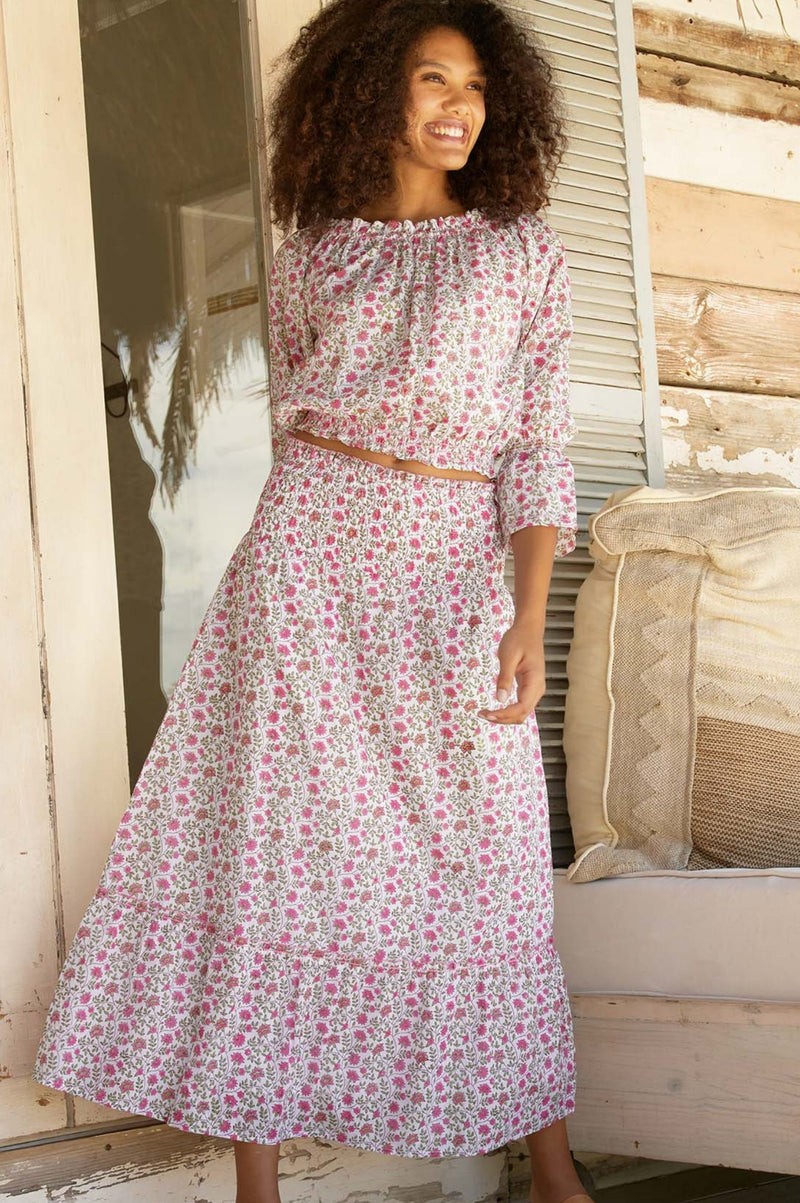 Zelda Block Print Top | White/Pink