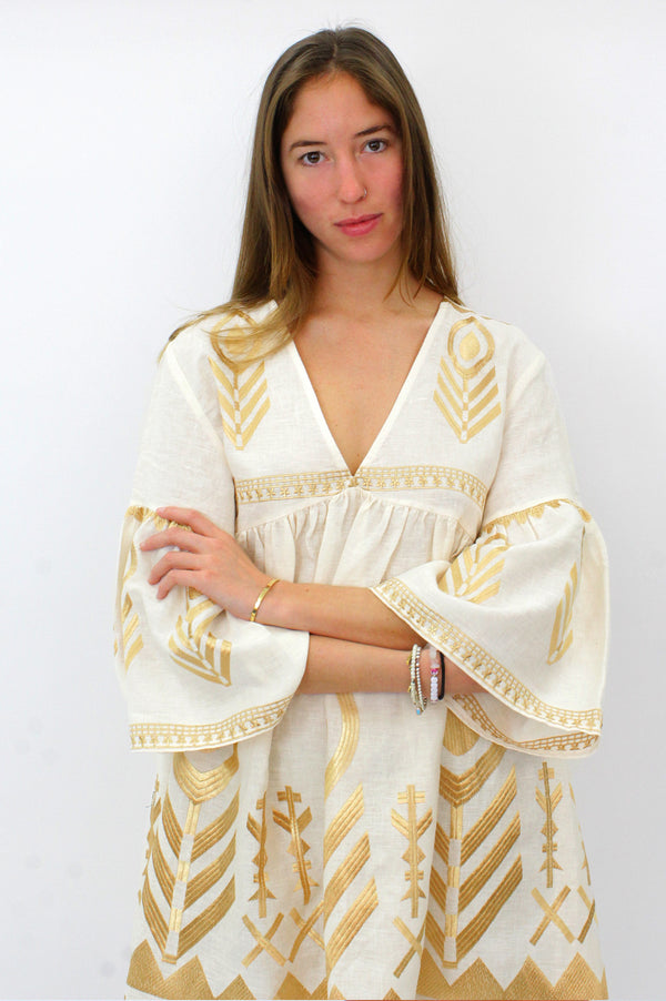 Paraskevi-Embroidered-Short-Dress-Cream/Gold