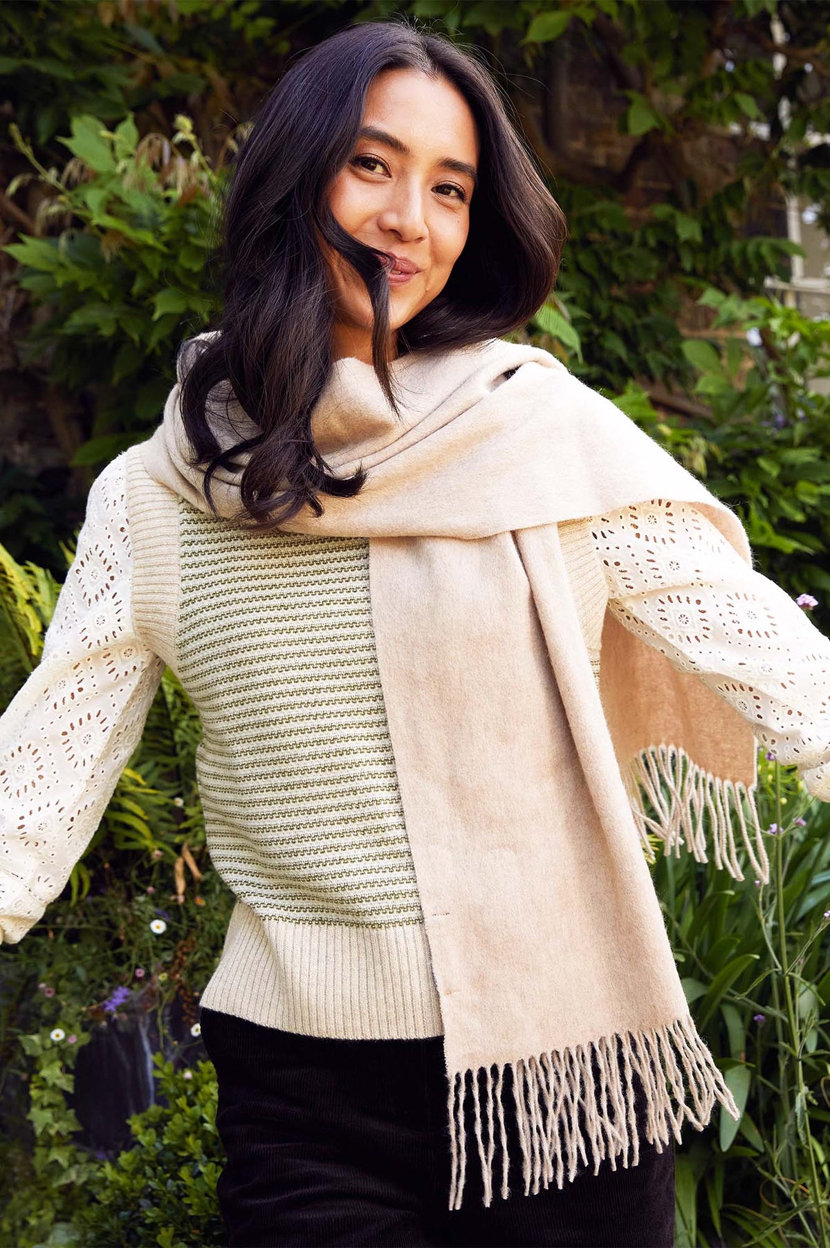 Aspiga Womens Sustainable Wool Cashmere Blend Scarf Cream