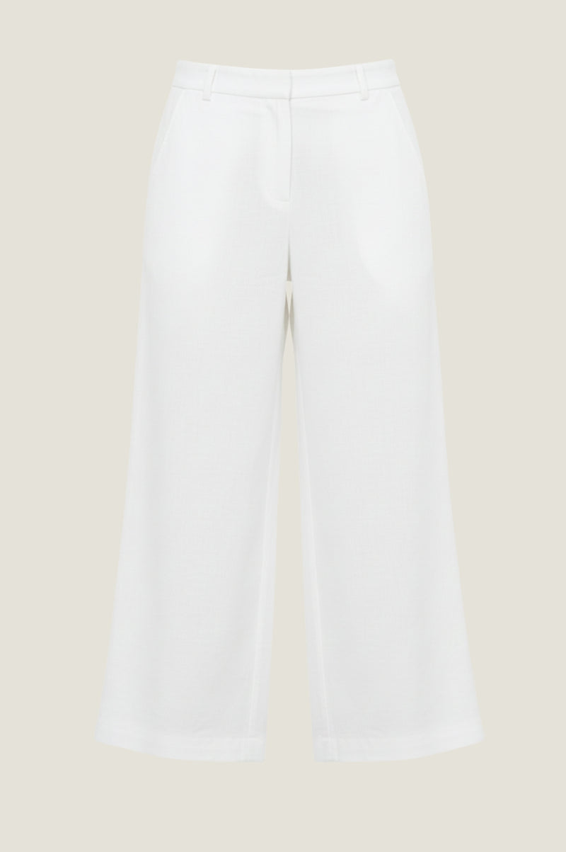 Wide Leg Linen Cropped Trousers | White
